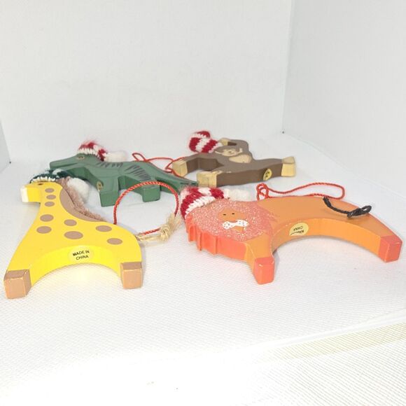 Set of 4 Wooden Christmas Animal Ornaments - Giraffe, Monkey, Lion & Dinosaur - Picture 15 of 15